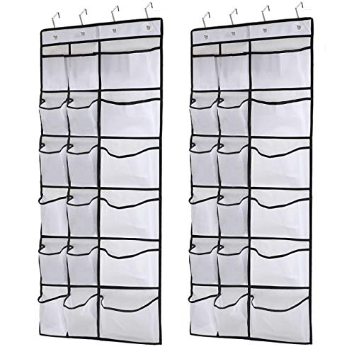 Kootek 2 Pack Over The Door Shoe Organizers 12 Mesh Pockets  6 Large Mesh Storage Various Compartments Hanging Shoe Organizer with 8 Hooks Shoes Holder for Closet Bedroom White 59 x 216 inch