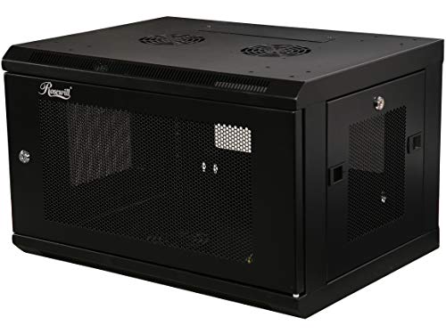 Rosewill 6U 19 Wall Mount Rack Cabinet Enclosure with 3 Side Locking Mesh Door 165 Deep Switch-Depth Black - RSWM-6U002