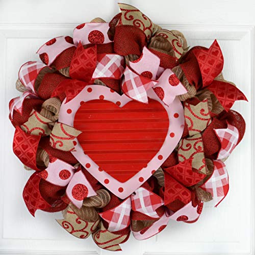 Valentines Day Wreath  Valentine Wreath  Valentines Mesh Door Wreath  Heart Wreath  Red Pink