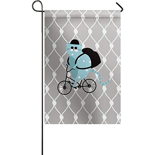 Cat Riding A Bicycle Garden FlagsDecorative Courtyard Seasonal Flag House Banners for Home Indoor Outdoor Welcome Holiday Yard Flags Woven Mesh Background
