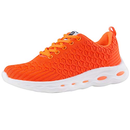 Eimvano Women Casual ShoesLadies Flying Woven Mesh Lace-Up Student Sports Running Sneaker Orange
