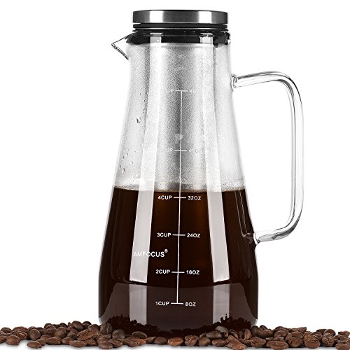 Cold Brew Coffee Maker 48 Ounce15QT - Glass teapots Pitcher with Reusable Fine Mesh Filter - Glass Carafe Homemade Iced Tea Brewer and Coffee - Glass Coffee Pot