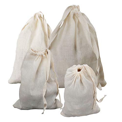 Coobbar Natural Cotton Fine Mesh Filter Bags Set 4 Difference Sizes for Nut Milk Tea Juice Bag Cold Brew Coffee Tea Brew Bags Bone Broth Brew Bags Reusable Easy To Clean