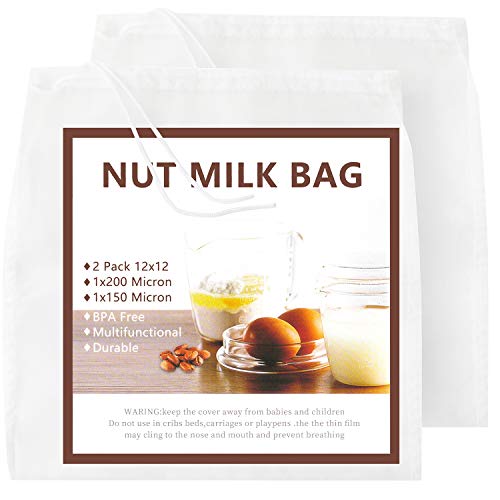 Nut Milk Bag 2 Pcs GOGOUP 12X12 Reusable Ultrathin Soft Easy to Washable Food Strainer Fine Mesh Nylon Cheesecloth Filter for Almond MilkJuiceCold Brew CoffeeTeaYogurtCheeseBone Broth