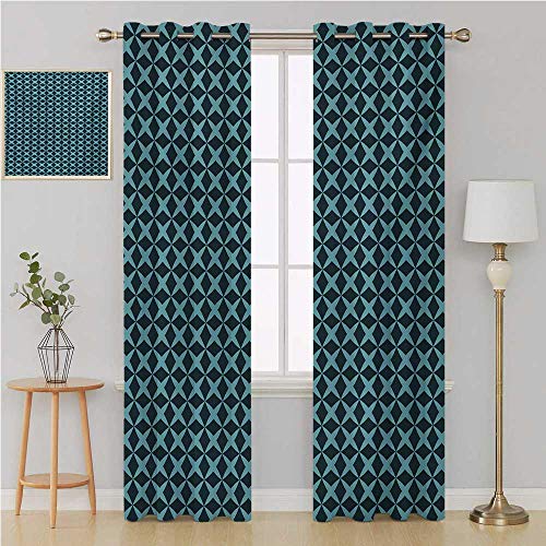 Benmo House Blue Gromet Curtain Window Curtain FabricWire Inspired Floral Like Image Thick Crossed Horizontal Lines Image soundproof Curtain 108 by 108 Inch Slate Blue and Pale Blue