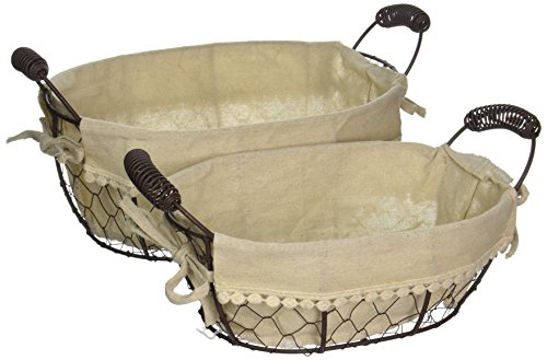 Blossom Bucket 131-36406 Oval Fabric Wire Baskets with Handles Set of 2 11-34 x 7