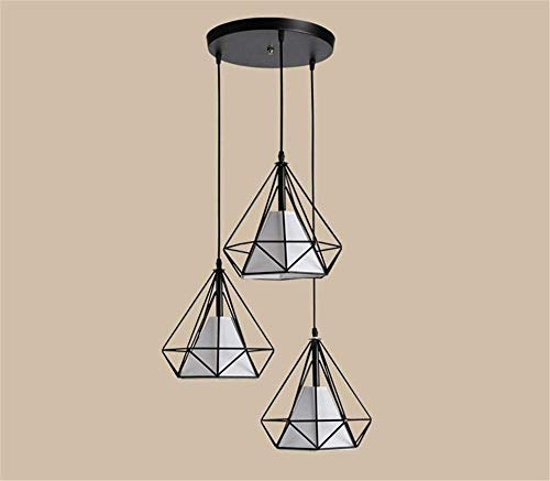 DLPHWBD Industrial Pendant Light Chandelier 3-Lights Hanging Lamp Ceiling Fixture in Fabric and Wire Style with Diamond Shape Shade for Kitchen Restaurant Cafe Black