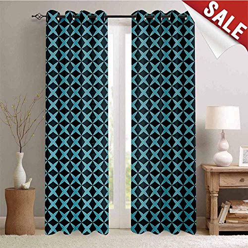 Hengshu Blue Window Curtain Fabric Wire Inspired Floral Like Image Thick Crossed Horizontal Lines Image Drapes for Living Room W108 x L96 Inch Slate Blue and Light Blue