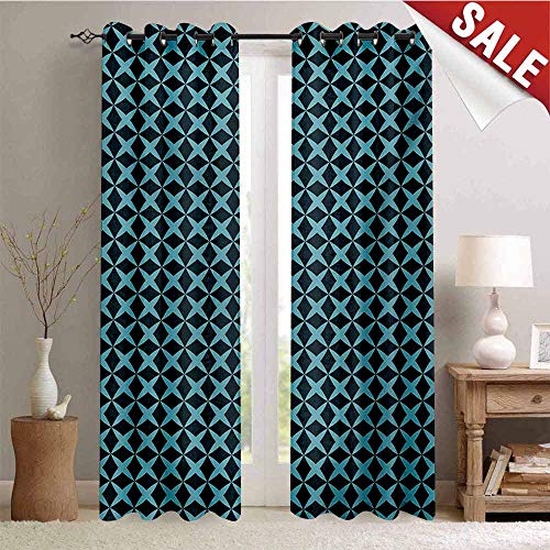 Hengshu Blue Window Curtain Fabric Wire Inspired Floral Like Image Thick Crossed Horizontal Lines Image Drapes for Living Room W108 x L96 Inch Slate Blue and Pale Blue