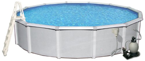 Blue Wave Samoan 18-ft Round 52-in Deep 8-in Top Rail Metal Wall Swimming Pool Package