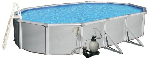 Blue Wave Samoan 18-ft x 33-ft Oval 52-in Deep 8-in Top Rail Metal Wall Swimming Pool Package