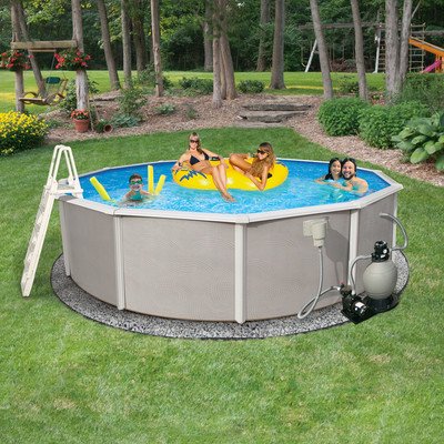 Round 48 Deep 6 Top Rail Belize Metal Wall Swimming Pool Package Size 27 W