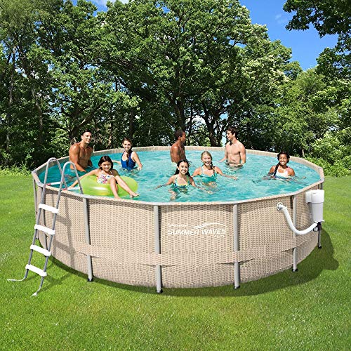 Blue Wave Products Light Wicker 18-ft Round Metal Frame Pool Package - 52-in Deep