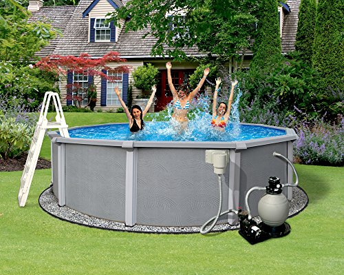 Blue Wave Zanzibar 30-Feet Round 54-Inch Deep 8-Inch Top Rail Metal Wall Swimming Pool Package