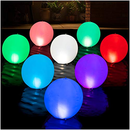 HAPIKAY Solar Floating Pool Lights - Pack of 1 Solar Powered Color Changing 14 inch Balls for Pool Garden Backyard Pond Decorations - Inflatable Floatable Hangable Wateproof RBG Lights