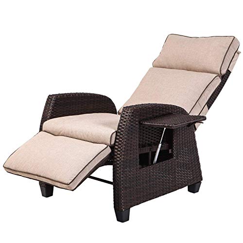 LCH Adjustable Recliner Relaxing Sofa Chair Outdoor Wicker Furniture Aluminum Frame Lounge with Beige Soft Thicken Cushions  Porch Backyard Pool or Garden
