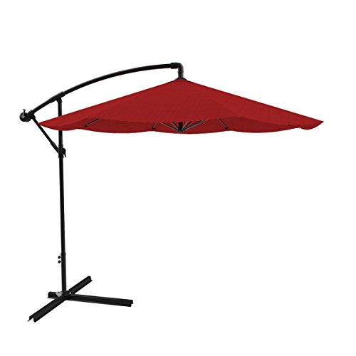 Pure Garden Patio Umbrella Cantilever Hanging Outdoor Shade Easy Crank and Base for Table Deck Balcony Porch Backyard Pool 10 Foot Red