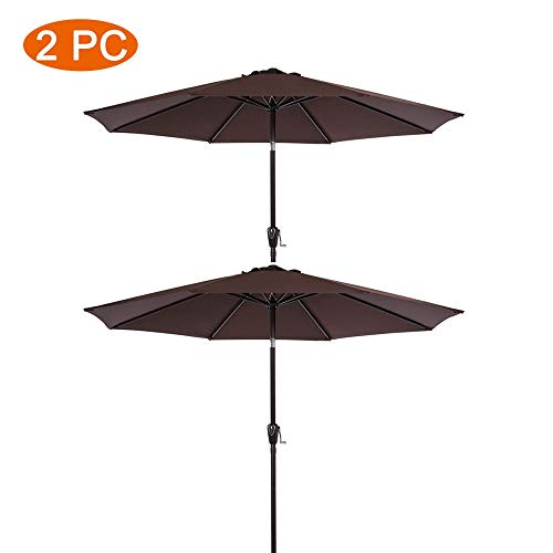 Sundale Outdoor 9 Feet Aluminum Market Umbrella Table Umbrella with Crank and Auto Tilt for Patio Garden Deck Backyard Pool 8 Alu Ribs 100 Polyester Canopy 2pc Coffee