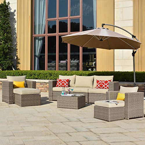 ovios Patio furnitue Outdoor Furniture 8 Piece SetsMorden Wicker Patio Furniture sectional with 2 Pillow and Waterproof CoversBackyardPoolSteel Beige