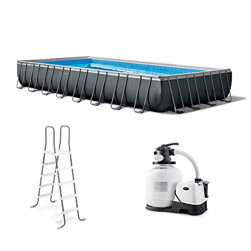 Intex 32ft X 16ft X 52in Ultra XTR Rectangular Pool Set with Sand Filter Pump Saltwater System Ladder Ground Cloth Pool Cover Maintenance Kit Volleyball