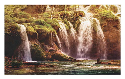Ambesonne Nature Doormat Waterfall Cascade Forest Tree Moss Lake Stones Rocks Wonder of The World Image Decorative Polyester Floor Mat with Non-Skid Backing 30 X 18 Green and Brown