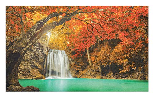 Ambesonne Waterfall Doormat Majestic Waterfall Cascade in The Forest Flows Down Crystal Pure Habitat View Decorative Polyester Floor Mat with Non-Skid Backing 30 X 18 Orange Blue