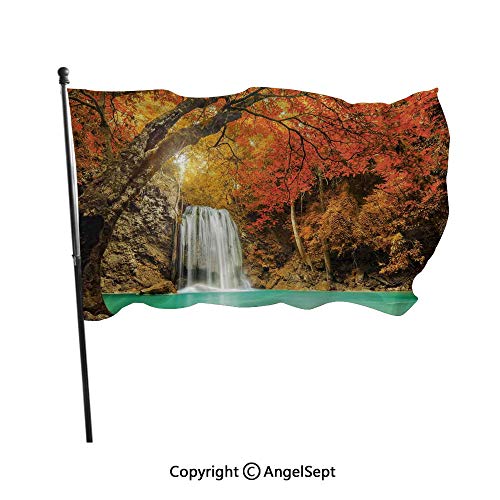 Fashion UV Protected Polyester FlagsMajestic Waterfall Cascade in Forest Flows Down Crystal Pure Habitat View Orange Blue3x5 ftDurable Fade Resistant for Outside All Weather