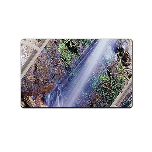 House Decor Various Print Floor MatOpen Window Sees A Small Water Cascade Flowing Down Hills Recreational Picture for Home Office23L x 15W