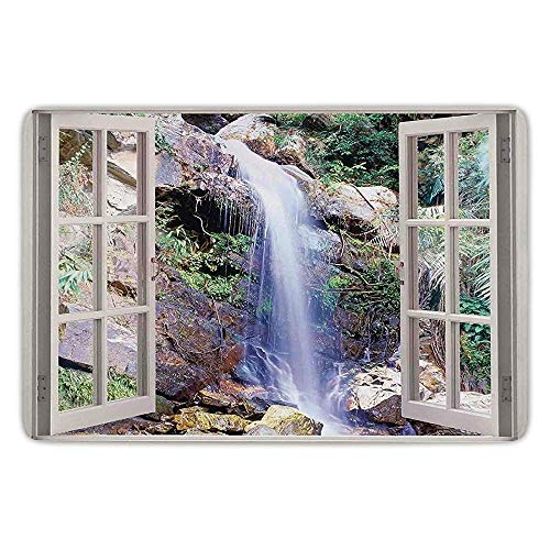 K0k2t0 Bathroom Bath Rug Kitchen Floor Mat CarpetHouse DecorOpen Window Sees A Small Water Cascade Flowing Down Hills Recreational PictureBrown GreenFlannel Microfiber Non-Slip Soft Absorbent