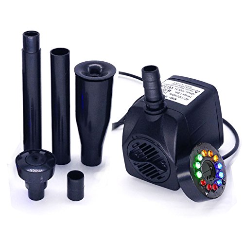 COODIA 15w 110v 800L Per Hour 270 GPHSubmersible Pump Aquarium Pond Fountain Fish Tank Water Hydroponic with 12 Color LED Light