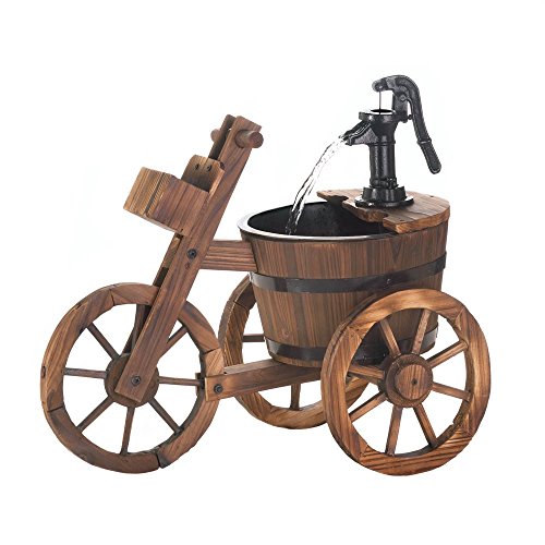 Charming Wooden Tricycle Outdoor Yard Garden Water Pump Cascading Fountain