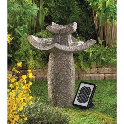 Graceful Asian Temple Outdoor Yard Garden Solar Water Pump Cascading Fountain