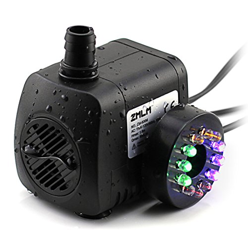 Zmlm 15w 800l/h Submersible Water Pump With Led Light For Fountain, Pool, Garden, Pond, Fish Tank, Aquarium, Hydroponic