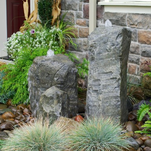 Double Cascade Fountain with Accent Rock