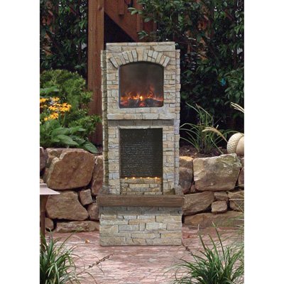 Dual Stonewall Cascade Fountain With Fire - 38inh