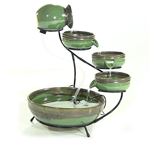 Sunnydaze GreenSand Ceramic Cascade Solar Fountain 21 Inch Tall