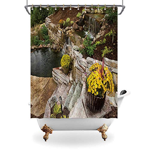 ALUONI Backyard Pond and Waterfall Shower Curtain146194 Bathroom Decor Set with Hooks71 in x 71in