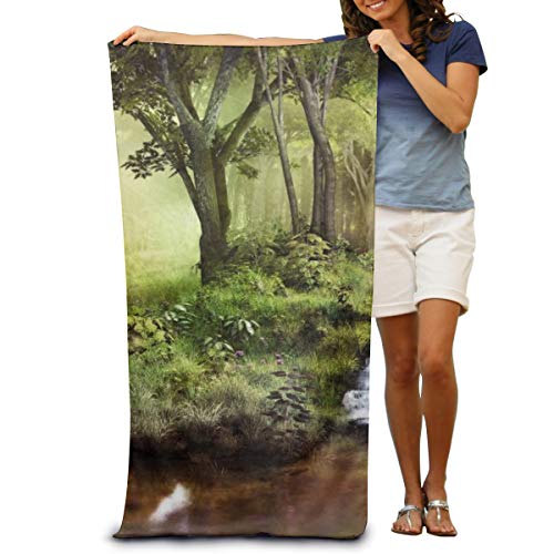Dongi 3D Fantasy Scenery with Pond Waterfall and Forest Customize Microfiber Beach Towel -Ultra Soft Super Water Absorbent Multi-Purpose Beach Throw Towel Oversized 32 X 51