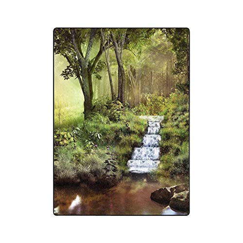 INTERESTPRINT Fantasy Spring Scenery with Pond Waterfall Ultra Soft Lightweight All-Season Throw Blanket for Sofa Couch Bed