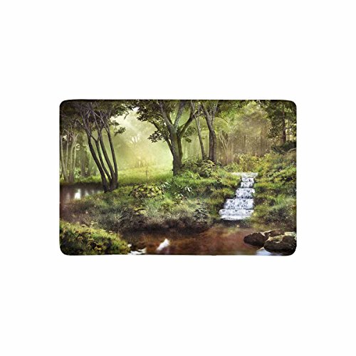 INTERESTPRINT Fantasy Spring Scenery with Pond Waterfall and Forest Doormat Non Slip IndoorOutdoor Doormat Floor Mat Home Decor Entrance Rug Rubber Backing 236L x 157W