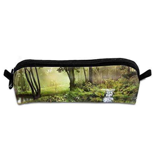 Lcokin Customized 3D Fantasy Scenery with Pond Waterfall and Forest Pencil Bag Personalized Canvas Zipper Cosmetic Bag