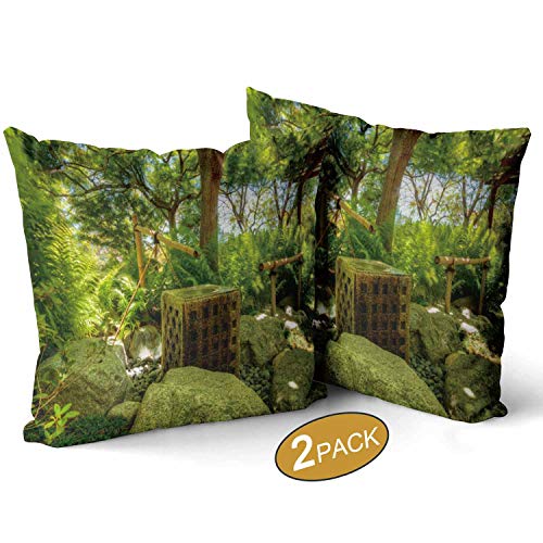 RelaxingPillow Case Set of 2 Zen Like Pond with a Waterfall Cushion Couch Cover Pillow Covers 16 X 16