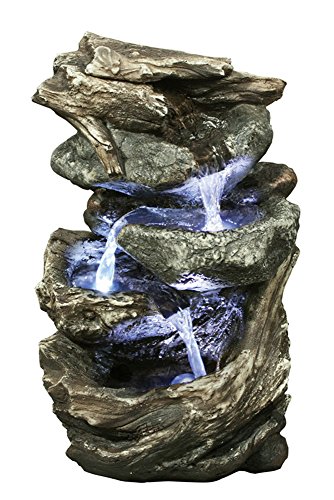 All Line Log and Stone Waterfall Fountain with LED Light