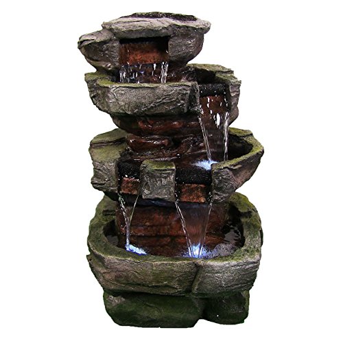 Sunnydaze Outdoor Electric Tiered Stone Waterfall with LED Lights 24 Inch Tall