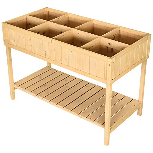 8 Grid Box Elevated Natural Garden Plant Stand Outdoor Flower Bed Water Drainage Hole Bottom Open Storage Shelf Gardening Kits Garden Tools Equipment Storage Ideal For Small Patios Decks Balconies Use