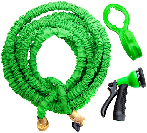 GreenThumbing 50ft Expandable Garden Water Hose Double Latex Layers Flexible Brass Fittings Expanding Garden Water Hose FREE Hanger Sprayer