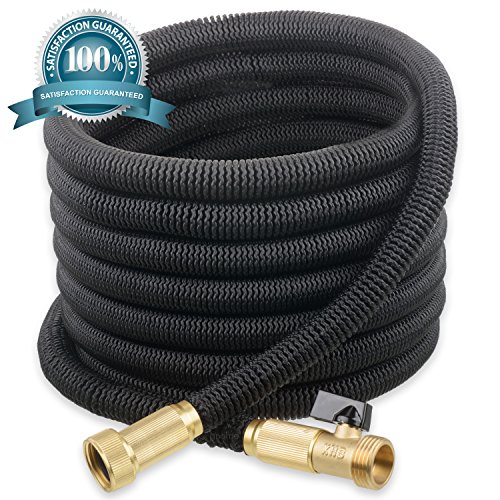 NEW  2017 GNOME Expanding Garden Hose 50 ft - No-Kink Flexible Expandable Water Hose  Heavy Duty USA Sized Solid Brass Connectors With OnOff Valve  Light Weight Free Storage Bag