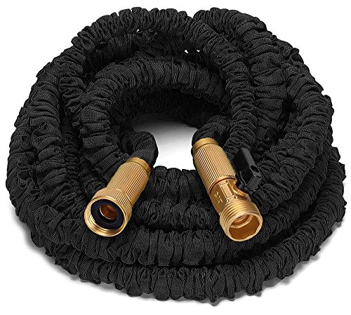 Riemex 25ft Best Expandable Garden Water Hose-TRIPLE LATEX-TOP QUALITY- Brass Fittings Connectors Flexible - for all Watering Needs 25 FT Black