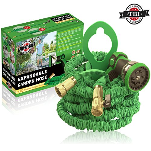 The Best Industries Expandable Water Garden Hose With Dap Pro 10-way Spray Nozzle 100 Feet Green