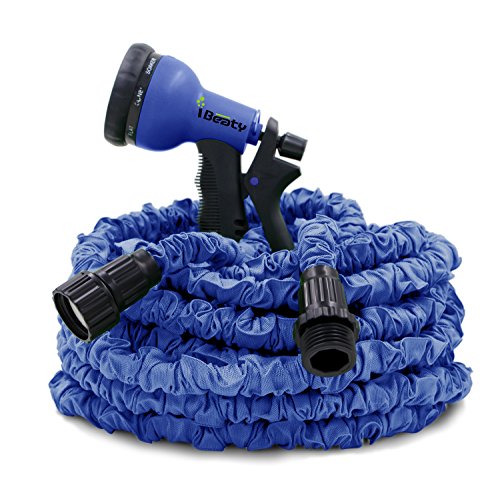 IBeaty 50FT100FT150FT Magical Flexible Expandable Double latex Garden Hose Pipe with 8 Setting Spray Nozzle Water Spray Gun 150FT Blue